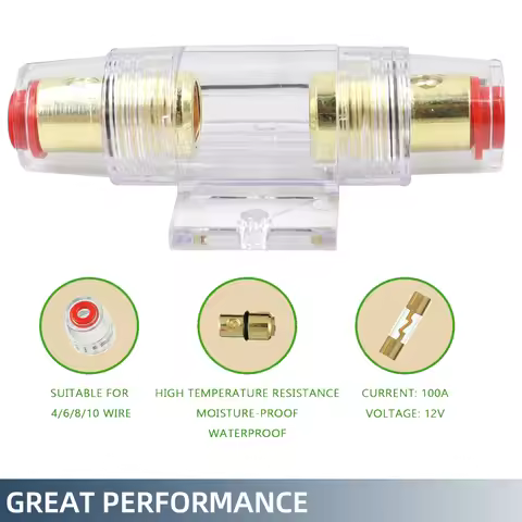 Auto Car Fuse Holder Block 30A/60A/100A AGU Fuse Holder Audio In Line AMP Amplifier Gold Plated Fuse