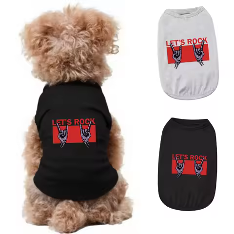1pc Fashionable printed pet vest, "LET'S ROCK"printed Spring and Summer Street Wear Pet Breathable C