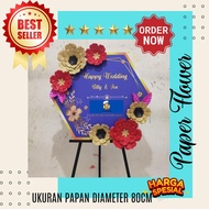 karangan bunga papan kertas,papan bunga kertas happy wedding