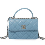 Chanel Blue Quilted Lambskin Trendy CC Top Handle Flap Bag Pale Gold Hardware, 2022