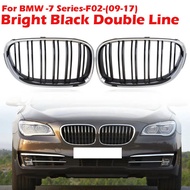1 Pair Double Line Gloss Silver Car Front Bumper Grilles Kidney Racing Grill For BMW 7 Series F01 F0