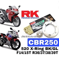RK Sprocket Set Honda CBR250 RK520 KRX X-Ring Rivet Black / Gold Chain Rantai Hitam Emas CBR250R Old RK 520 XRing 120L