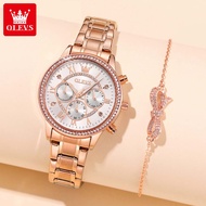 OLEVS Jam Tangan Perempuan Original Waterproof Quartz Stainless Steel Chronograph Luxury Fashion Wom