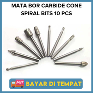 Mata Bor 10 PCS Tungsten Carbide Cone Spiral Bits / Aksesoris Perkakas / Perlengkapan Mesin Bor Tang