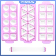 3 Pcs Ravioli Maker Press with 1 Rolling Pin 10 Grids Round 10 Grids Square 14 Grids Triangular Ravi