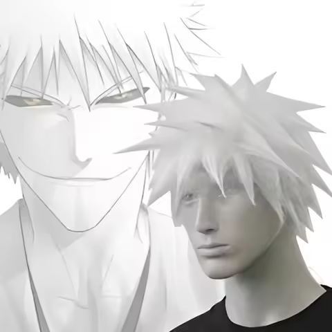 BLEACH Kurosaki Ichigo Zangetsu Cero Cosplay Synthetic Hair Headwear White Short Spiky Wig