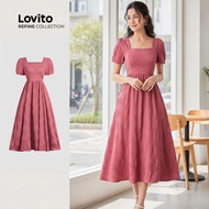 (trendy3)(Lovito Refine) Elegant Dress Zipper Textur Good Texture Rose Red Dress for Women LR12L033
