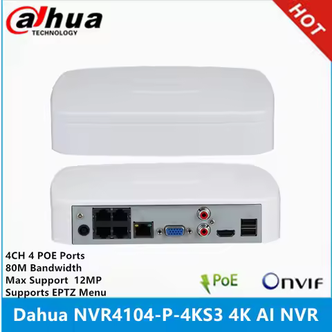 Dahua NVR4104-P-4KS3 4CH with 4 POE supports 4-channel SMD Plus & EPTZ Max 12MP Resolution 4K H.265 