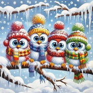 1pc Cute Winter Bird 5D Diamond Painting Kit, [30*30cm/11.8*11.8in] [40*40cm/15.7*15.7in], Suitable 
