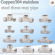 Copper/304 stainless steel tee fitting for home use, 1/2 inch DN15 diverter, one-to-two-way union fi