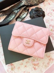 Chanel 22C 粉紅 經典短夾 三折 coco 短夾