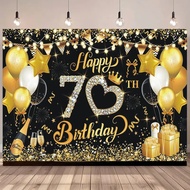 Elegant Black & Golden 70th Birthday Party Backdrop - Vinyl Banner for Celebrations, Portrait Photog