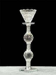 1個高腳水晶燭台，帶有雙水晶球和鑲有鑽石裝飾玻璃手工裝飾品，非常適合桌上裝飾、節日、派對裝飾和日常家居裝飾