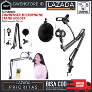 TaffSTUDIO Condenser Microphone Stand Holder 360 Lazypod+Clamp Hitam Paket Lengkap Mic Condenser BM 