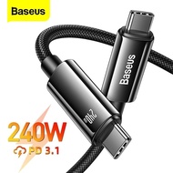 Baseus Tungsten Gold Kabel Type C to Type C 5A PD 240W Super Fast Charging Laptop Tablet Samsung Xiaomi Android Phone - Nylon Metal 1m 2m Black Power Delivery 3.1 Data Cable Charger Fast Charging Cable CC 100W Smartphone Braided Original Nylon Warranty