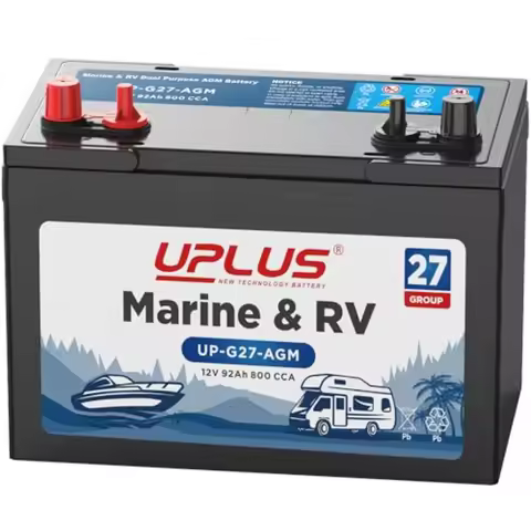 UPLUS BCI Group 27M Dual Purpose Marine Battery 12V 92Ah 800CCA AGM Starting and Deep Cycle Boat RV 