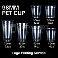 [50 pcs] Premium PET Cup Boba Bubble Milk Cup Disposable Take Away With Flat Dome Sippy Lid 12oz 14o