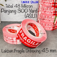 MERAH Fragile White Unboxing Duct Tape 45 mm x 300 Yard Thickness 48 Strong AdhesiveMIKRON Not Easy 