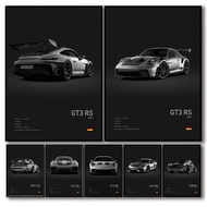 Pop Black And White German Luxury Sports Car Poster Wall Art 911 GT3 RS Turbo Canvas Print Garage Li
