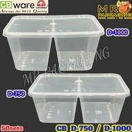 CB D750 / D1000 2 Compartment Container With Lid ( 50sets± ) Disposable PP Lunch Box Plastic Food Bo