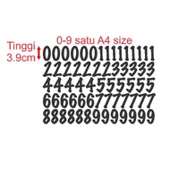 sticker nombor 0 hingga 9 satu A4 penuh