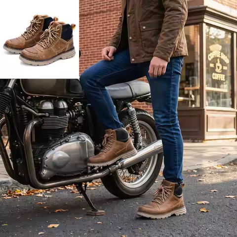 2PCS TRtiger F3 Men Retro Motorcycle Boots Mountain Hiking Botas Brown Outdoor Workwear Leisure Boot