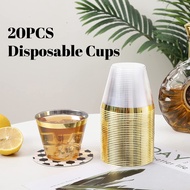 20PCS 9OZ Plastic Cups With Gold Foil Stamping Disposable Wine Glasses Drinking Utensils Cups