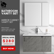 SG Stocks 60CM. Bathroom Basin Vanity Set / PVC Basin Cabinet with LED Mirror Cabinet