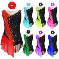 Fldy Girls Shiny Figure Skating Dress Kids Ballet Dance Gymnastic Leotard with Hair Tie Dancewear Se