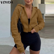 VONDA Womens Blouse Fashion Sporty Long Sleeve Zip Up Hoodies Sweatshirts