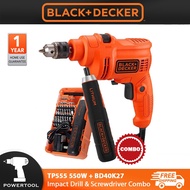 BLACK & DECKER TP555-XD 550W 10MM Corded Impact Drill COMBO BD40K27 Cordless Smart Screwdriver( TP55