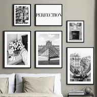 Wall Prints Canvas Art,Stylish Black and White Paris Towel, Nordic Girl Fashion Shop Posters, Ideal 