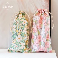 Pastoral Floral Bouquet Mouth Cosmetic Bag Lipstick Jewelry Portable Portable Drawstring Cloth Bag Straight Hair Comb Curling Iron Storage Bag