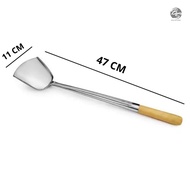 Chinese Stainless Steel Wok Turner 47 CM | Jumbo Stainless Steel Chinese Spatula with Wooden Handle 