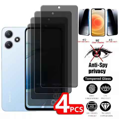 4Pcs For Redmi 12 Glass Xiaomi Redmi 12 Tempered Glass 9H Anti-Spy Cover Glue Privacy Screen Protect