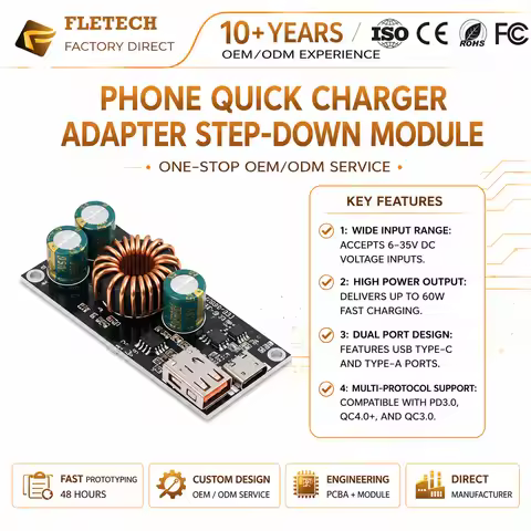 60W 6-35V DC to USB TypeC PD3.0 QC4.0 TypeA QC3.0 Fast Charge Step-Down Power Module 12V24V StepDown
