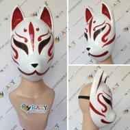 Mask Topeng Kayu Cosplay Anime Kitsune Fox Rubah Red Merah 03