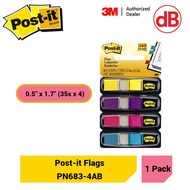 3M 683-4AB Post-it Flags Small 0.5" x 1.7" (35s/Dispenser x 4 Bright Colours)