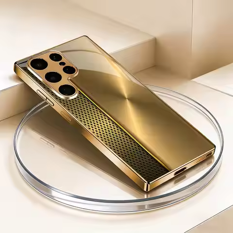 Gold textured electroplated glass phone case suitable for Samsung Galaxy S26 S25 S24 S23 S22 S20 FE/