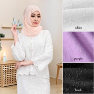 Cotton Floral Baju Kebarung Putih/Hitam Baju Kurung Moden Premium Soft Material Bridesmaid Kurung Ba