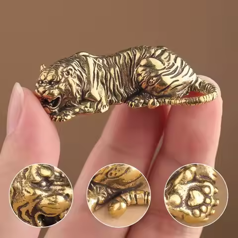 ●Vintage Brass Tiger King Statue Paperweight Ornaments Copper Animal Tiger MIniatures Figurines Desk