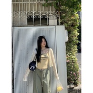 HRG STYLE | คาร์ดิแกนสีแอปริคอตอ่อน สั้น บาง ลายลูกไม้