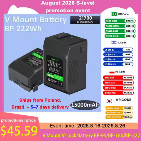 PALO 15000mAh V Mount V-Lock Battery BP-222Wh V Lock Battery for Sony Camera Blackmagic URSA Smartph