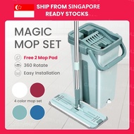 [✅SG Stock] MAGIC MOP 3.0 with Bucket + 2 Mop Pad / Sweeper Mop Self Clean Wash Dry Hand Free With Bucket Flat Spin Mop