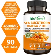 Biofinest Sea Buckthorn Omega 7 Oil 4500mg Supplement - Cold-Pressed Omega 3 6 9 Antioxidants Skin B