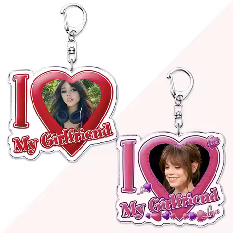 Popular TV Actor I Love My Girlfriend Keychain for Accessories Jenna Ortega Girl Pink Heart Keyring 