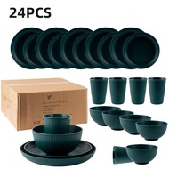 new 24Pcs Unbreakable Wheat Straw Dinnerware Sets Reusable Tableware Set Lightweight Microwave Dishw