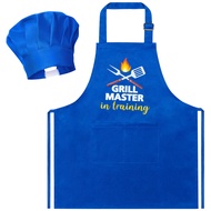 R HORSE Kid Apron and Chef Hat Set 2Pcs Adjustable Children Dark Blue Kitchen Apron, Dress up Role P