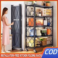 【Free Gift✨】3-5Layer Kitchen Organizer Storage Rack Folding Metal Rack Shelves With Wheels Kitchen Rack Organizer Foldable Shelf Ayered Rack Organizer Bookshelf