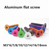 10pcs M3 Aluminum flat allen screw M3*6/7/8/10/12/14/16 Flat Socket Countersunk Head Cap Machine Scr